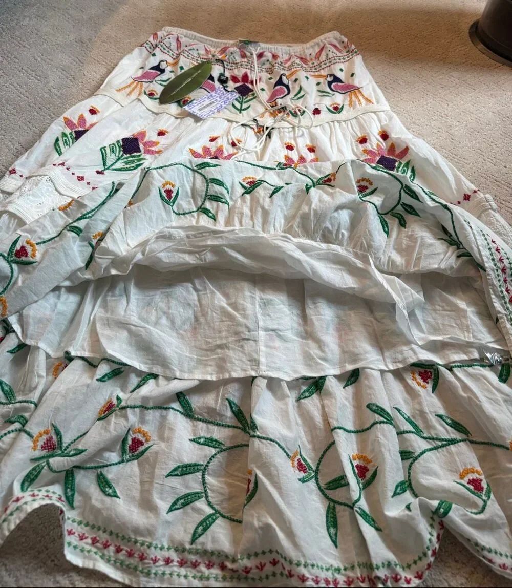 NWT Farm Rio Summer Garden Embroidered Maxi Skirt Size Large - Picture 7 of 11